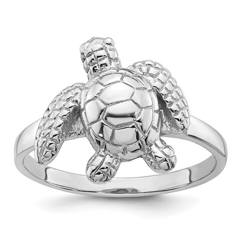 Sterling Silver Rhodium-plated Polished Turtle Ring