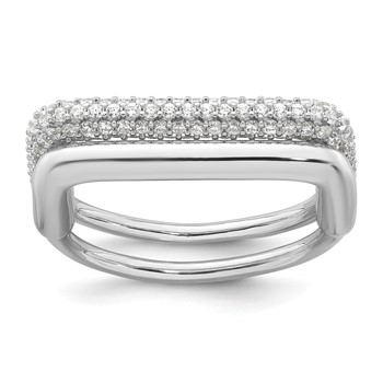 Sterling Silver Rhodium-plated Polished and Pave CZ Square Size 7 Two Ring Set
