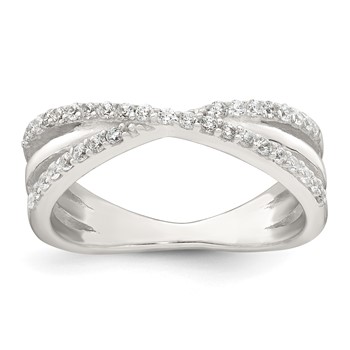 Sterling Silver Polished White CZ Fancy Crossed Size 7 Ring