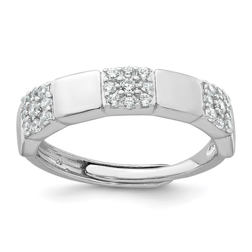 Sterling Silver RH-plated Polished Pave CZ Squares Adjustable Ring