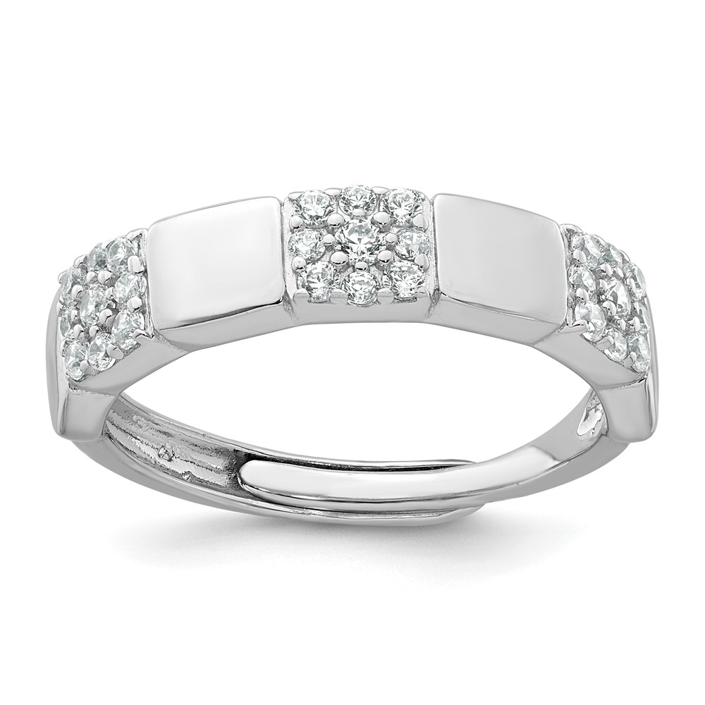 Sterling Silver RH-plated Polished Pave CZ Squares Adjustable Ring