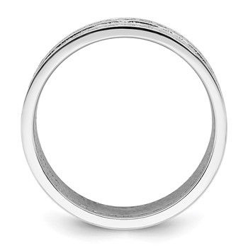Sterling Silver Rhodium-plated CZ Polished And Hammered 9.5mm Band Size 7 Ring — alternate view