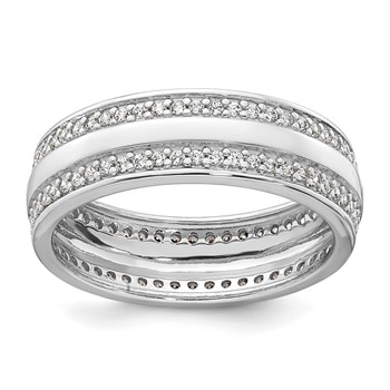 Sterling Silver Rhodium-plated Polished 6.5mm CZ Band Size 7 Ring