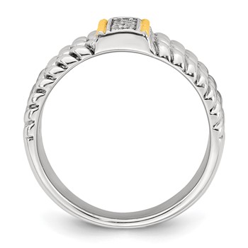 Sterling Silver with 14k Accent Antiqued Polished CZ Triple Twisted Ring — alternate view