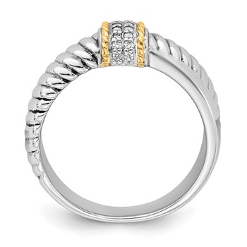 Sterling Silver Rhodium-plated with 14k Accent Polished CZ Twisted Ring — alternate view