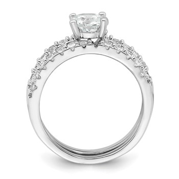 Sterling Silver Rhodium-plated Polished CZ Solitaire Size 7 Engagement Ring and Wedding Band Set — alternate view