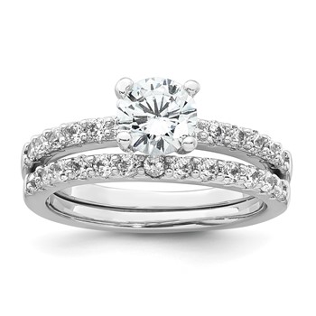 Sterling Silver Rhodium-plated Polished CZ Solitaire Size 7 Engagement Ring and Wedding Band Set