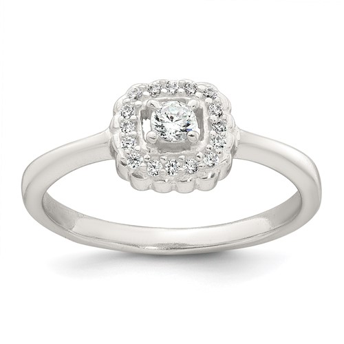 Sterling Silver Polished Halo CZ Ring