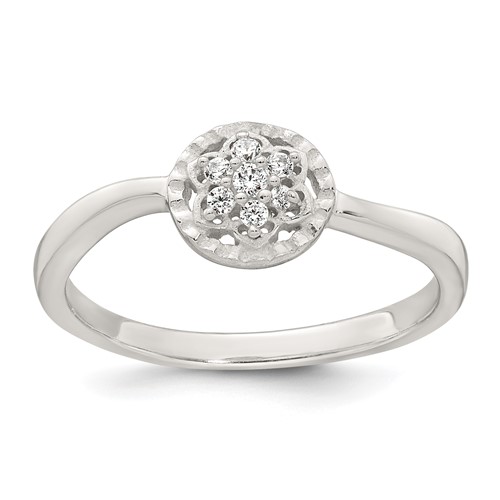 Sterling Silver Polished and Grooved CZ Flower Ring
