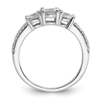 Sterling Silver Rhodium-plated Polished CZ Three Stone Split Shank Size 6 Ring — alternate view