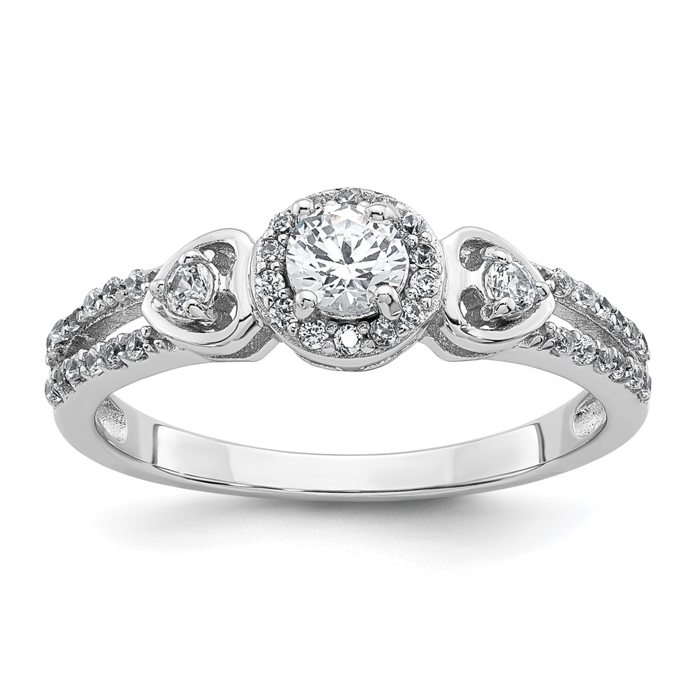 Sterling Silver RH-plated Polished CZ Halo Heart Ring