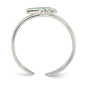 Sterling Silver Green Enameled Frog Toe Ring — alternate view