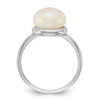 Sterling Silver Rhodium-plated 10-11mm Button White Freshwater Cultured Pearl Size 6 Ring — alternate view