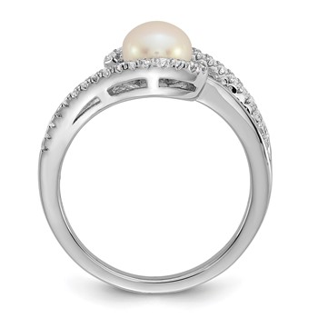 Sterling Silver Rhodium-plated Polished CZ and 6-7mm Freshwater Cultured Pearl Size 7 Ring — alternate view