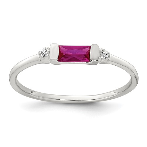Sterling Silver Polished Red and White Rectangular CZ Ring