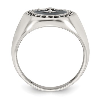 Sterling Silver Polished Fleur de Lis Black Enameled and Black Nano Crystals Size 10 Mens Signet Ring — alternate view