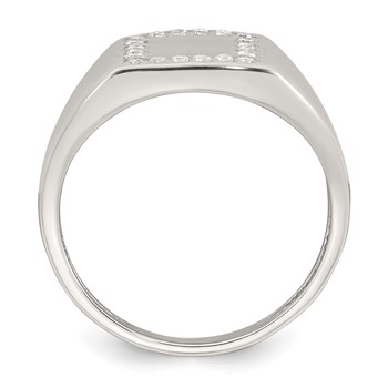 Sterling Silver Polished White CZ Square Border Size 9 Mens Signet Ring — alternate view