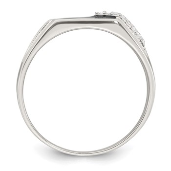 Sterling Silver Polished Black Enameled and White CZ Size 10 Mens Signet Ring — alternate view