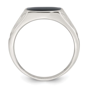 Sterling Silver Polished and Textured Black Enameled Size 9 Mens Signet Ring — alternate view