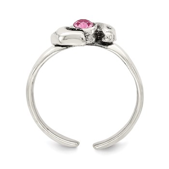 Sterling Silver Antiqued Pink CZ Dolphin Toe Ring — alternate view