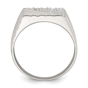 Sterling Silver Polished and Grooved White CZ Size 10 Mens Ring — alternate view
