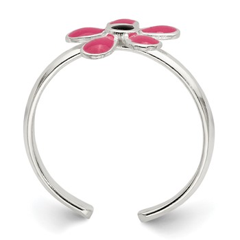 Sterling Silver Pink Enameled Floral Toe Ring — alternate view