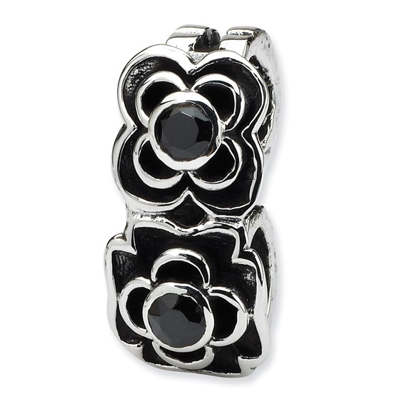 Sterling Silver Reflections Black CZ Connector Bead - Quality Gold