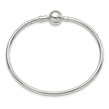 Sterling Silver Reflections Rhodium-plated Bangle with a Circle Clasp Bead — alternate view