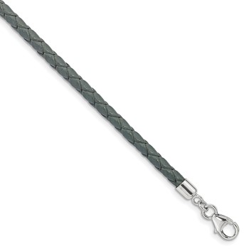 Sterling Silver Reflections Gray Leather Rhodium-plated 14 inch with a 2 inch extention Choker/Wrap Bracelet