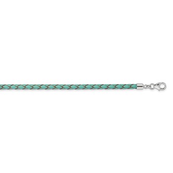 Sterling Silver Reflections Teal Leather Rhodium-plated 14 inch with a 2 inch extention Choker/Wrap Bracelet — alternate view