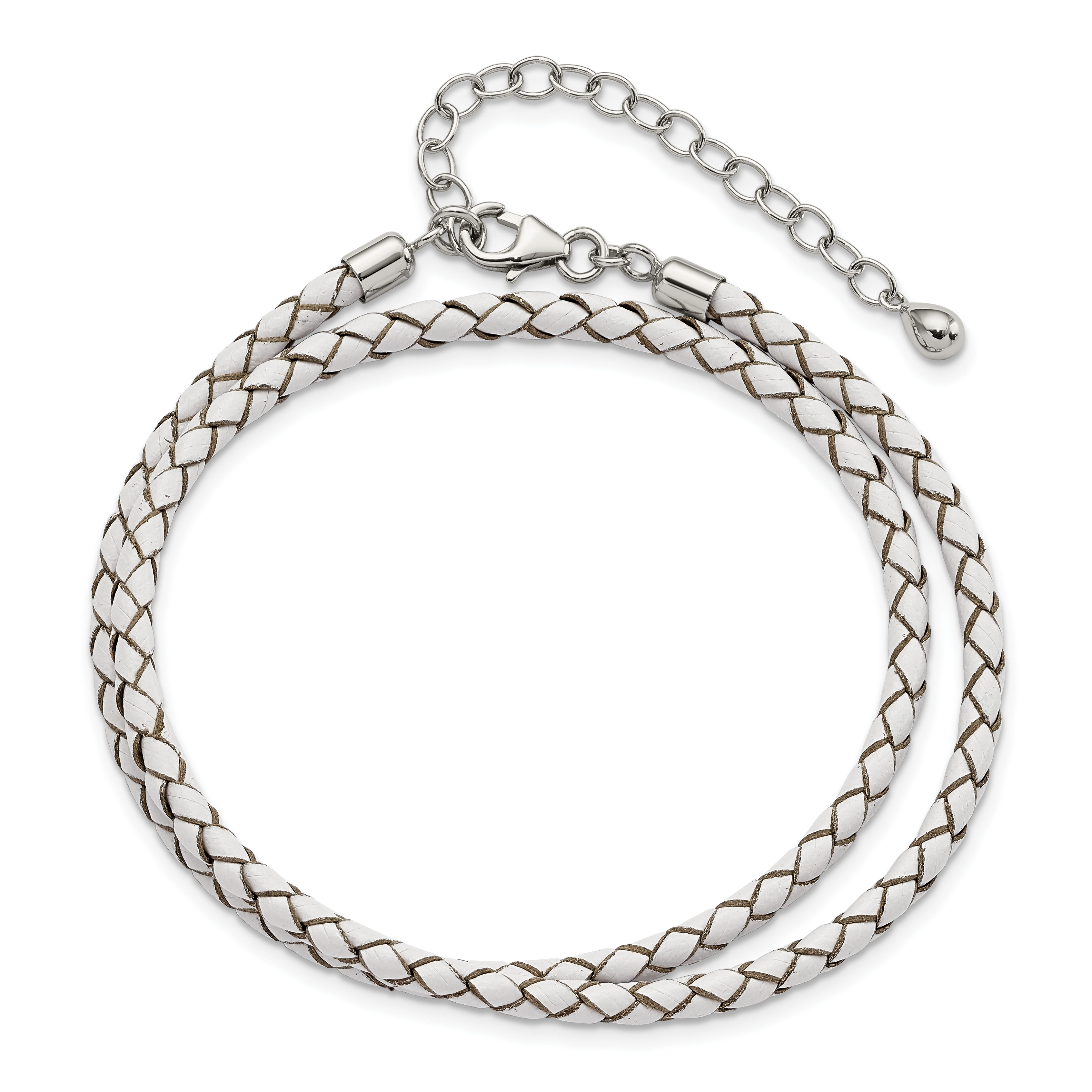 Reflections Braided Leather 14 inch Bracelet Rhodium-Plated 925 Sterling Silver detailed image 3