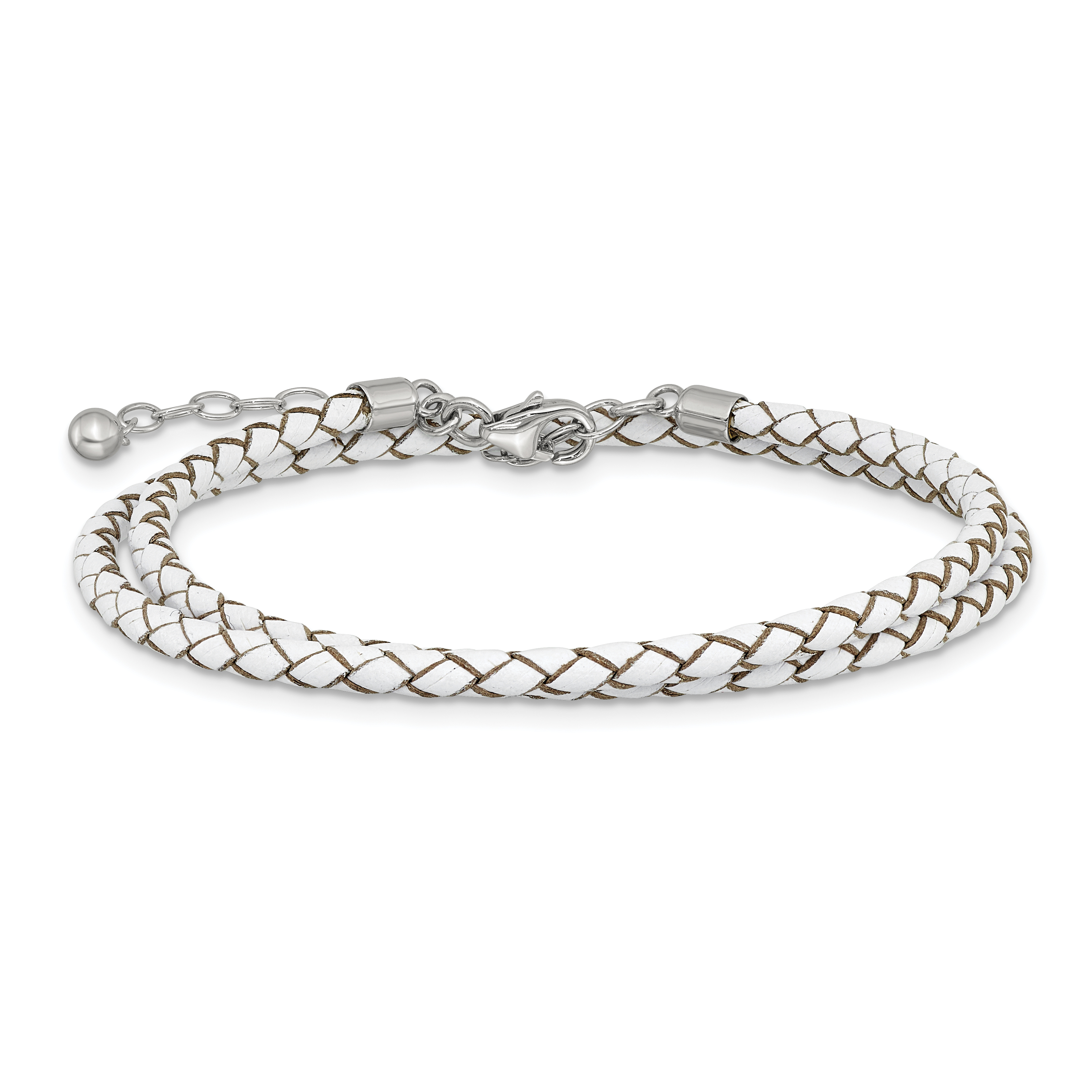 Reflections Braided Leather 14 inch Bracelet Rhodium-Plated 925 Sterling Silver detailed image 4