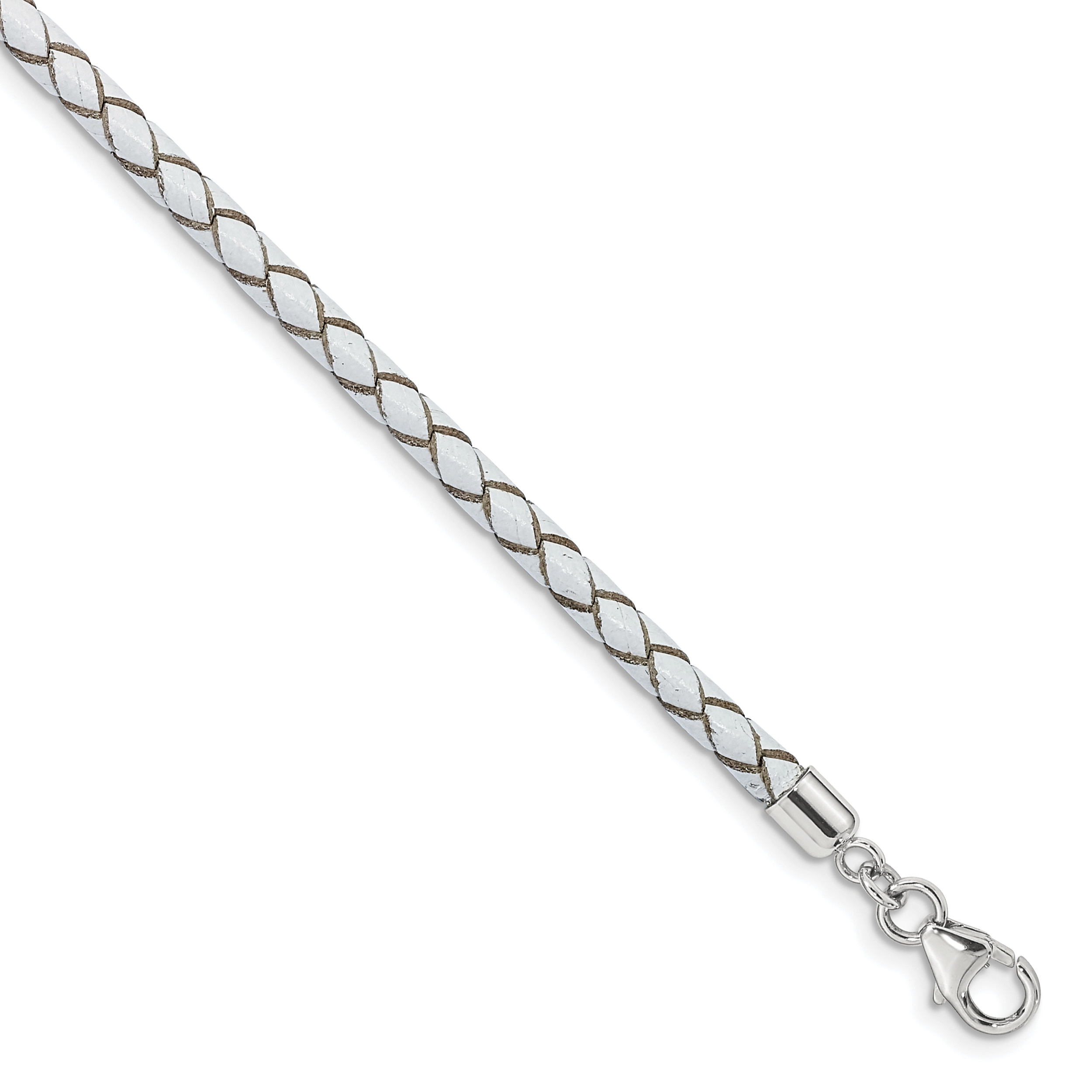 Reflections Braided Leather 14 inch Bracelet Rhodium-Plated 925 Sterling Silver main product image