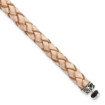 "Sterling Silver Reflections 6mm Tan Gen. Leather 8in Bracelet/Bead not included, sold seperately"