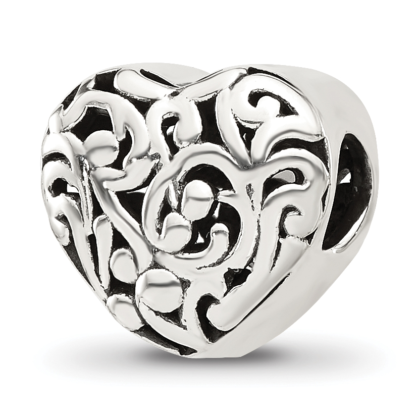 Sterling Silver Reflections Floral Heart Bead - Quality Gold
