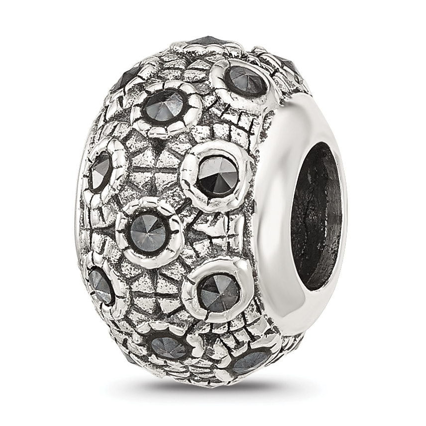 Sterling Silver Reflections Antiqued Marcasite Bead - Quality Gold