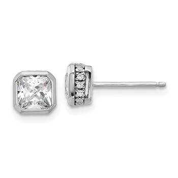 Sterling Shimmer Sterling Silver Rhodium-plated CZ 34 Stone Square Post Earrings