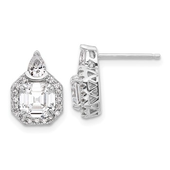 Sterling Shimmer Sterling Silver Rhodium-plated CZ 38 Stone Teardrop Post Earrings