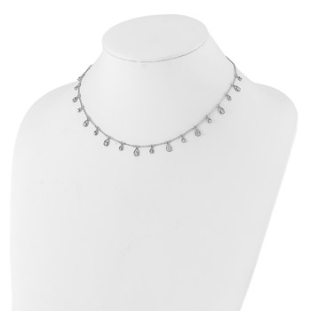 Sterling Shimmer Sterling Silver Rhodium-plated CZ 19 Stone 19 Teardrop Stations 14 inch with 2 inch extender Necklace — alternate view