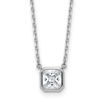 Sterling Shimmer Sterling Silver Rhodium-plated CZ 19 Stone 16 inch with 2 inch extender Square Necklace