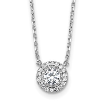 Sterling Shimmer Sterling Silver Rhodium-plated CZ 19 Stone 16 inch with 2 inch extender Round Necklace