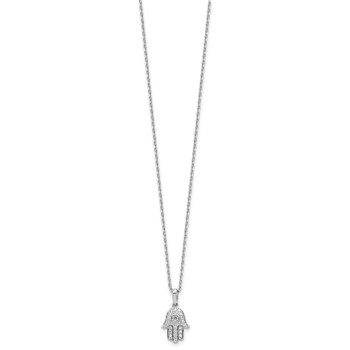 Sterling Shimmer Sterling Silver Rhodium-plated CZ 28 Stone 16 inch with 2 inch extension Chamseh/Hamsa Necklace — alternate view