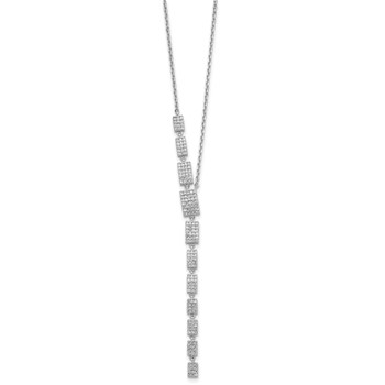 Sterling Shimmer Sterling Silver Rhodium-plated CZ 188 Stone 16 inch with 2 inch extender Rectangle Drop Necklace — alternate view