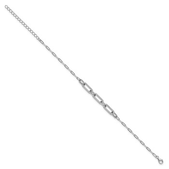 Sterling Shimmer Sterling Silver Rhodium-plated 1mm CZ 78 Stone Paper Clip Link 7 inch Bracelet — alternate view