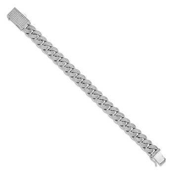 Sterling Silver Rhodium-plated CZ 8in Curb Bracelet — alternate view