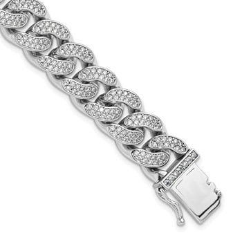 Sterling Silver Rhodium-plated CZ 8in Curb Bracelet