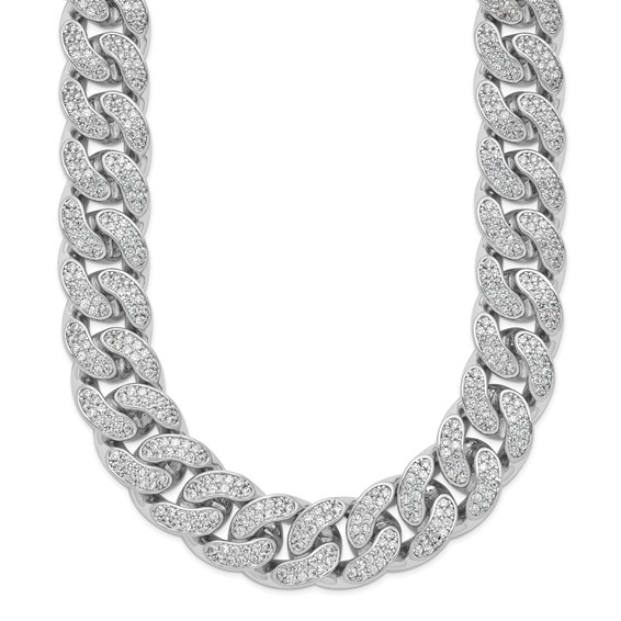 Image of Sterling Shimmer Sterling Silver Rhodium-plated CZ 1300 Stone Curb Link 18 inch Necklace