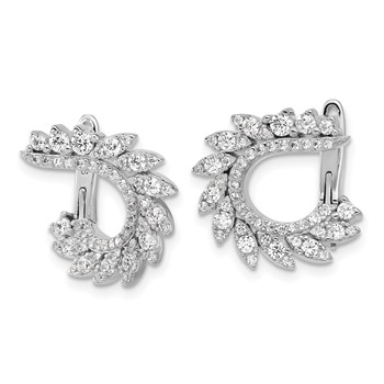 Sterling Shimmer Sterling Silver Rhodium-plated CZ 104 Stone Leaf Design Hinged Post Earrings — alternate view