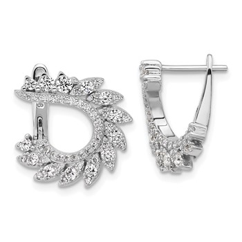 Sterling Shimmer Sterling Silver Rhodium-plated CZ 104 Stone Leaf Design Hinged Post Earrings
