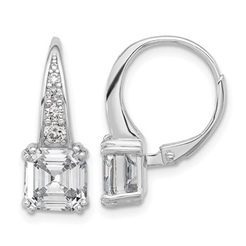 Sterling Shimmer Sterling Silver Rhodium-plated CZ 12 Stone Leverback Earrings